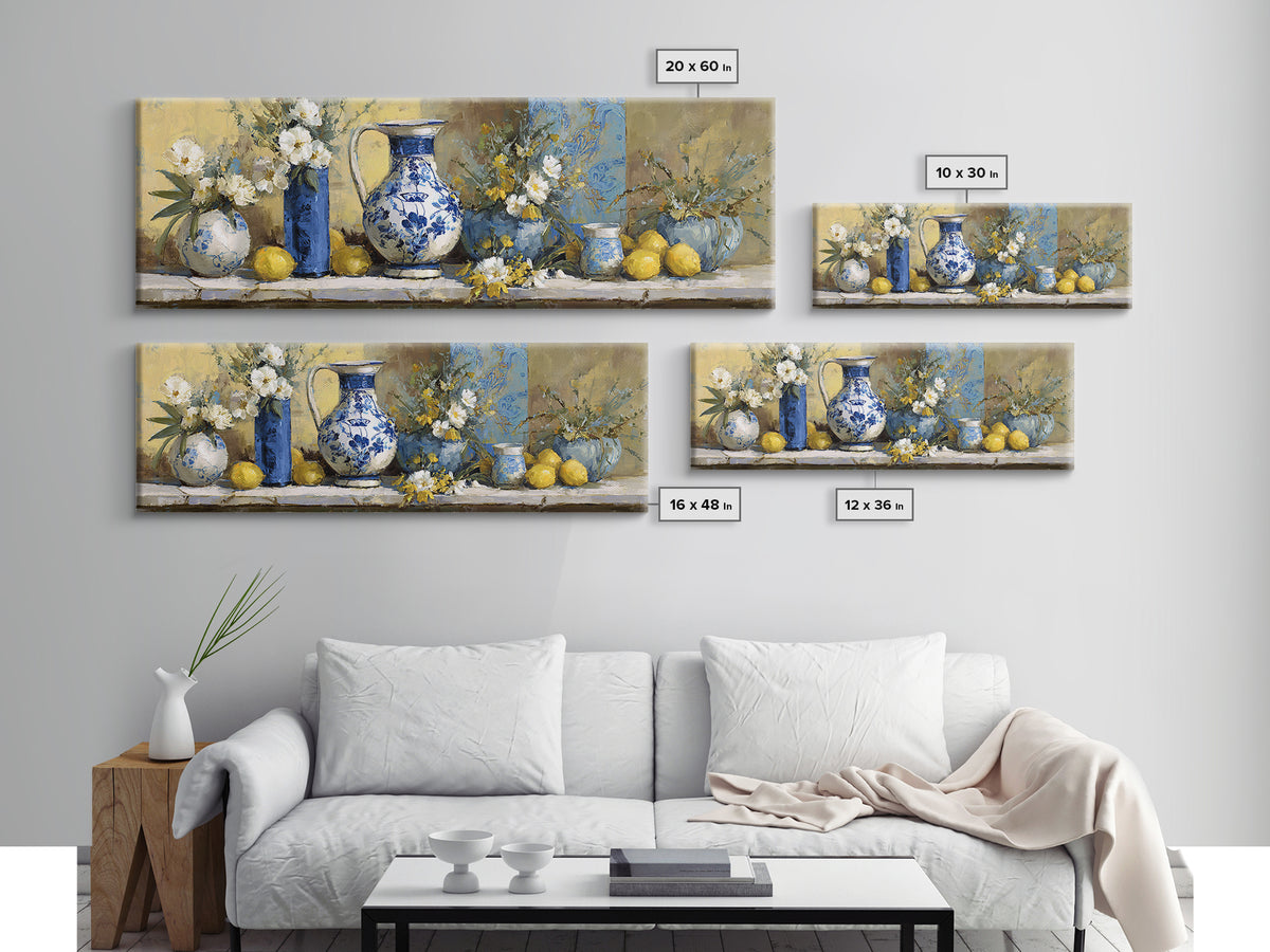 Blue and White Ceramic Pitcher Canvas Print, French Country Art, Art Print, Farmhouse Decor, Country, Digital Wall Art, FCA-3x1-43