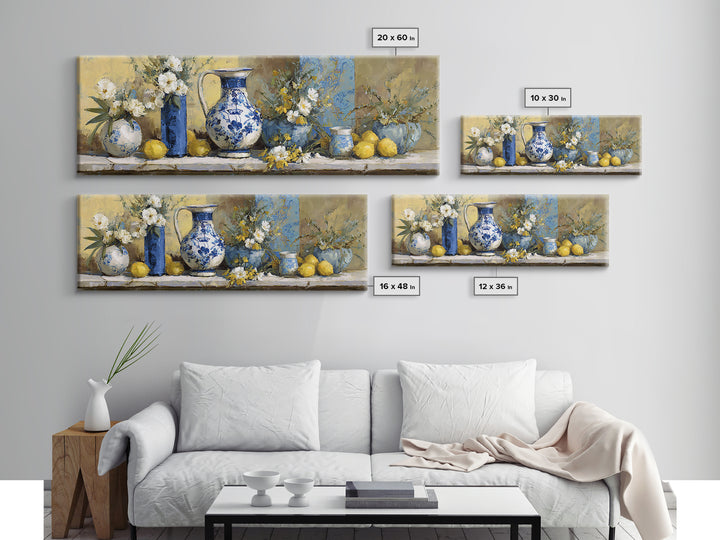 Blue and White Ceramic Pitcher Canvas Print, French Country Art, Art Print, Farmhouse Decor, Country, Digital Wall Art, FCA-3x1-43