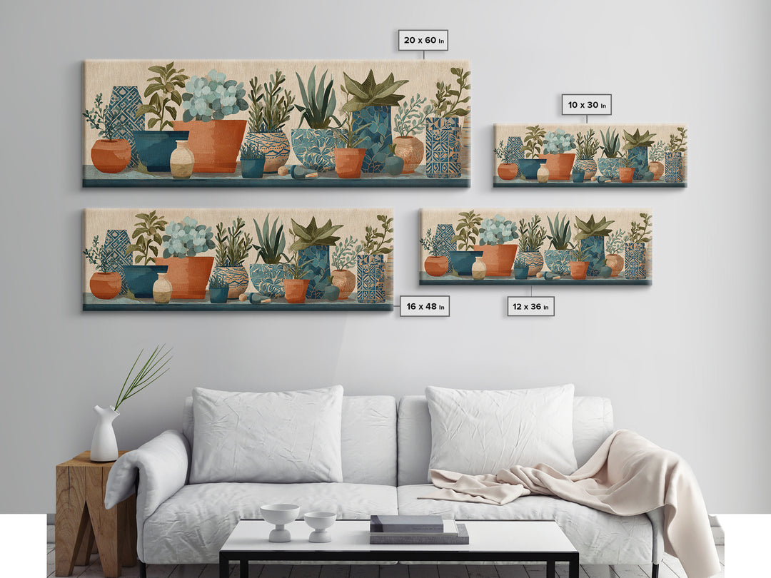 Terra Cotta Pots Framed Canvas Print, French Country Art, Textured Painting, Farmhouse Decor, Country, Home Decor Gift, FCA-3x1-51