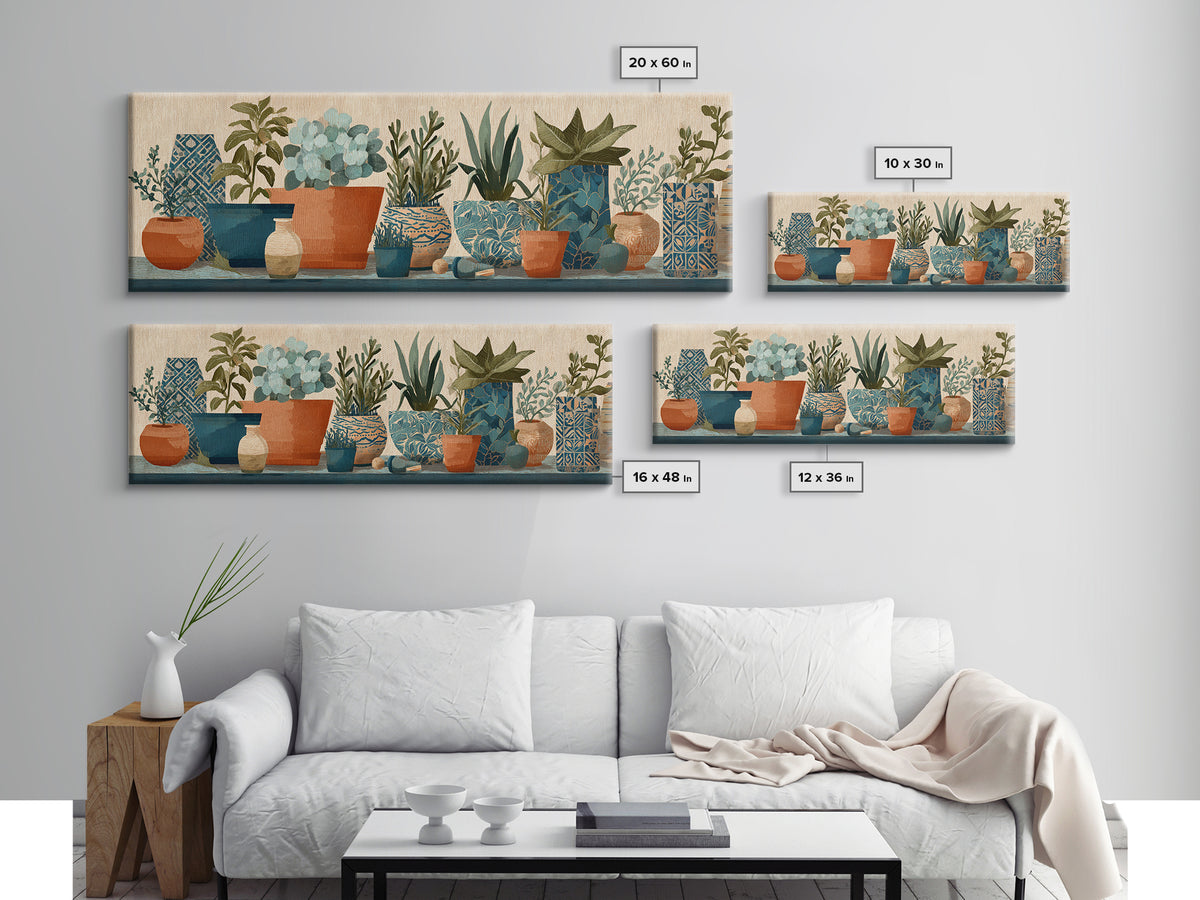 Terra Cotta Pots Framed Canvas Print, French Country Art, Textured Painting, Farmhouse Decor, Country, Home Decor Gift, FCA-3x1-51