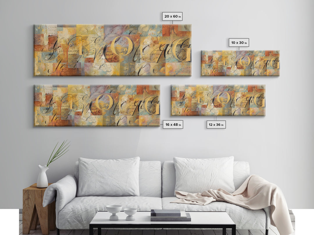 French Script Flourishes Without Readable Text Framed Canvas Print, French Country Art, Digital Art, Farmhouse Decor, Country, FCA-3x1-58