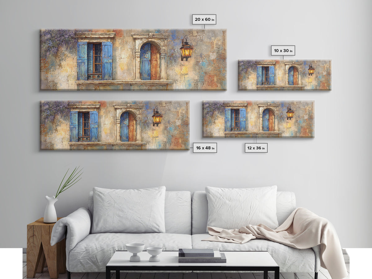 Weathered Window with Blue Shutters Canvas Print, French Country Art, Home Decor Gift, Farmhouse Decor, Oil Painting, Country, FCA-3x1-61