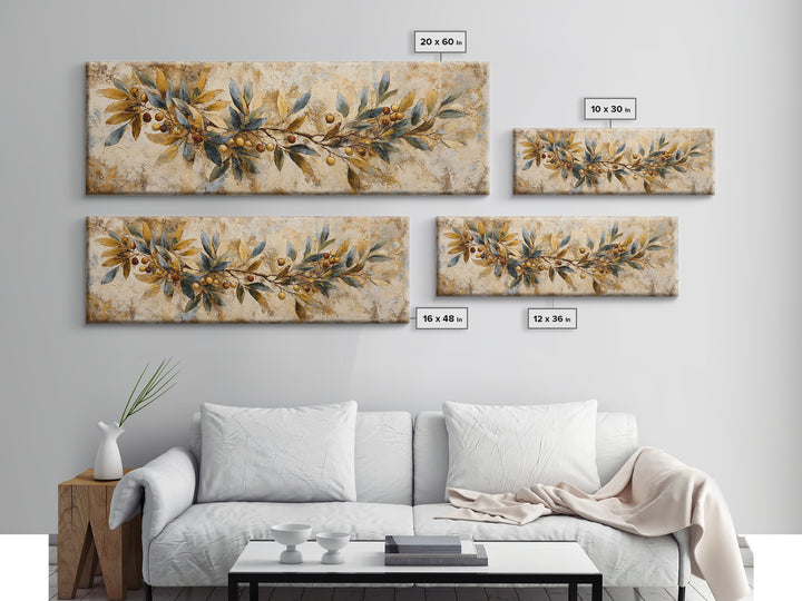 Olive Branch Wreath on Cream Ground Canvas Print, French Country Art, Landscape Painting, Farmhouse Decor, Fine Art, Country, FCA-3x1-62