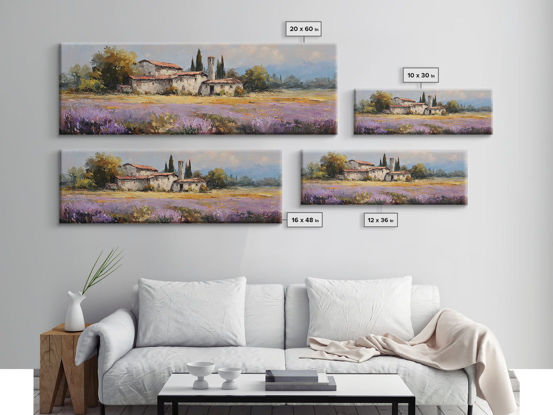 Lavender Field with Distant Stone Farmhouse Canvas Print, French Country Art, Printable Art, Farmhouse Decor, Watercolor Art, FCA-3x1-65