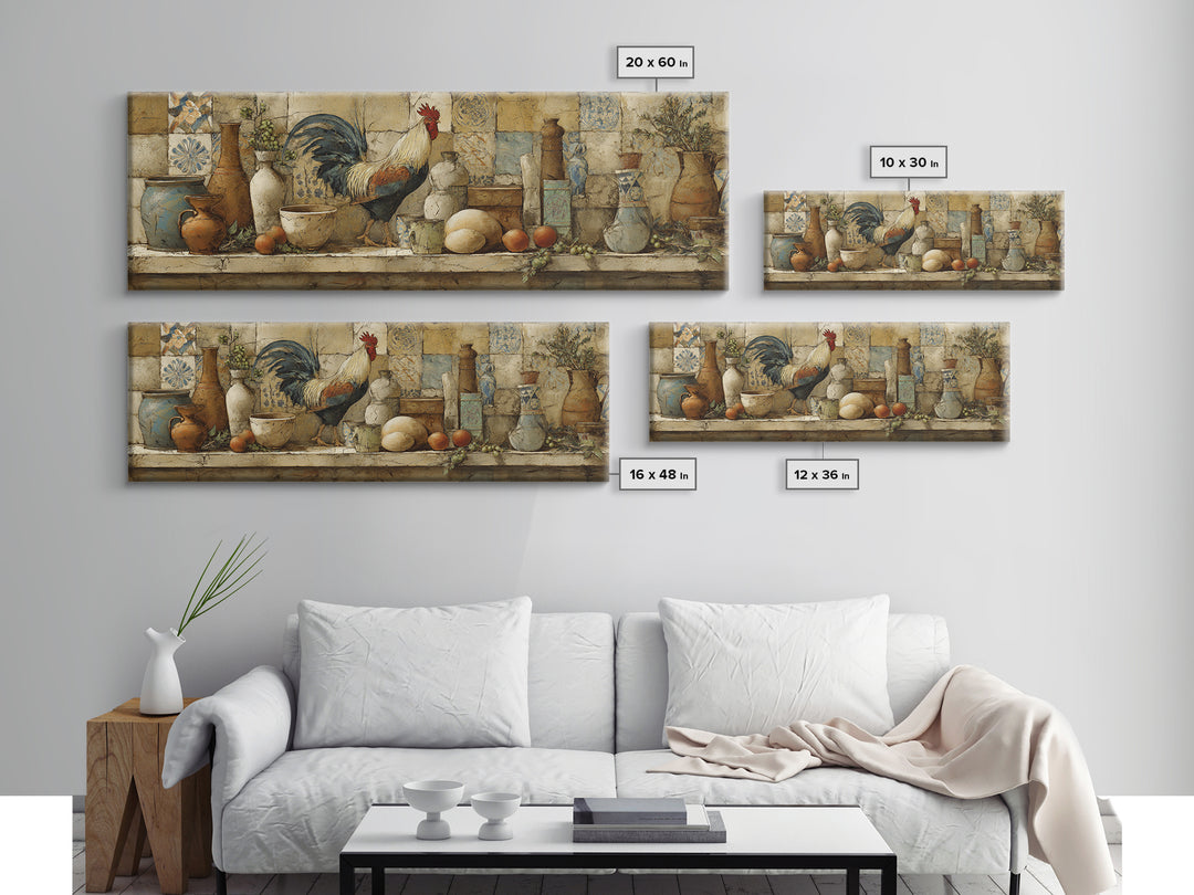 Rooster Portrait in Rustic French Palette Canvas Print, French Country Art, Farmhouse Decor, Oil Painting, Country, FCA-3x1-66