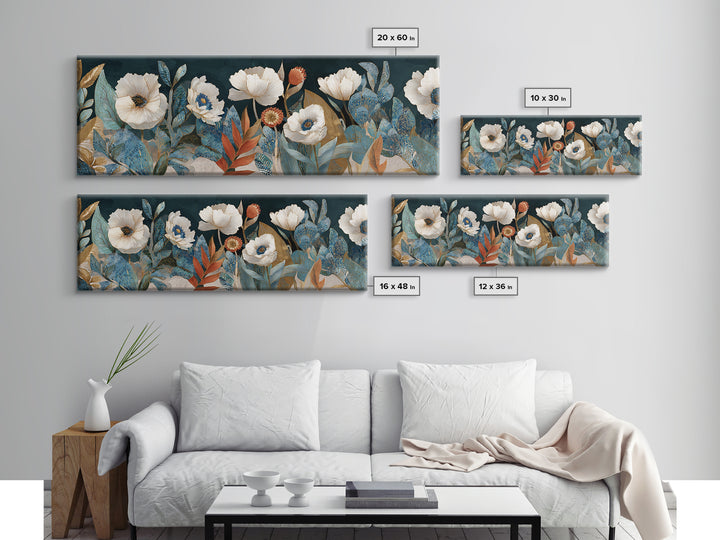 Poppies Beside a Stone Garden Wall Framed Canvas Print, French Country Art, Landscape Wall Art, Farmhouse Decor, Country, FCA-3x1-7