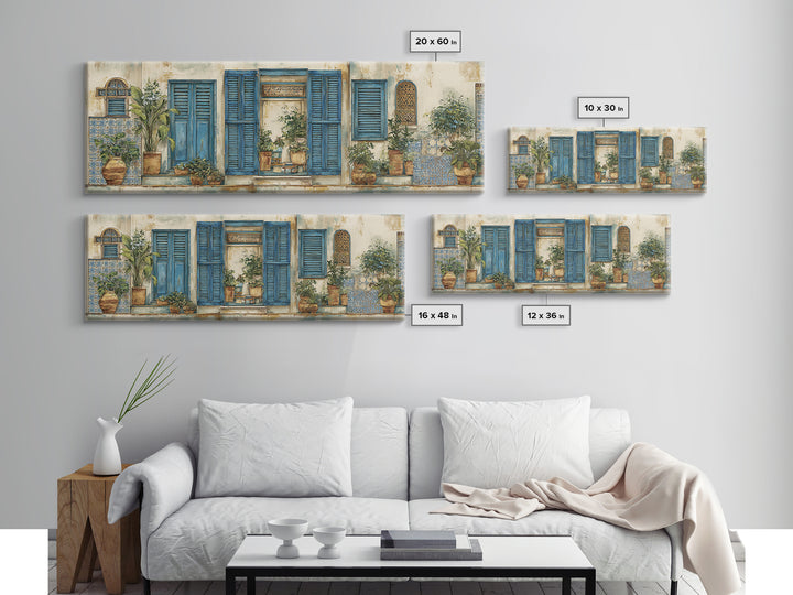 Weathered Window with Blue Shutters Canvas Print, French Country Art, Home Decor Gift, Farmhouse Decor, Oil Painting, Country, FCA-3x1-85