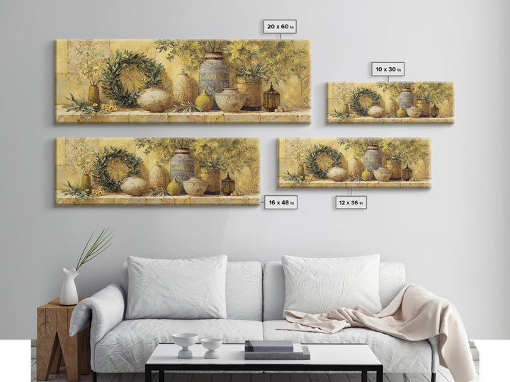 Olive Branch Wreath on Cream Ground Canvas Print, French Country Art, Minimalist Decor, Farmhouse Decor, Fine Art, Country, FCA-3x1-86