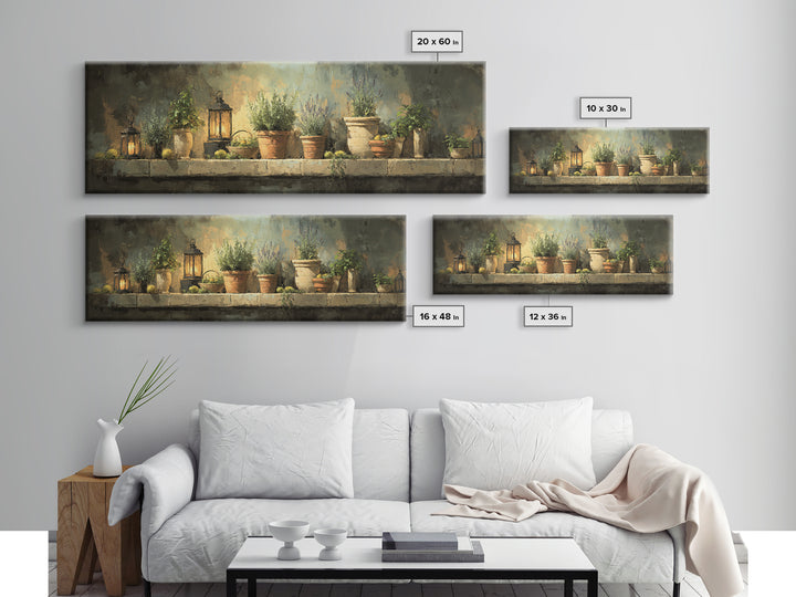 Terra Cotta Pots Framed Canvas Print, French Country Art, Eclectic Wall Art, Farmhouse Decor, Fine Art, Country, Modern Decor, FCA-3x1-99