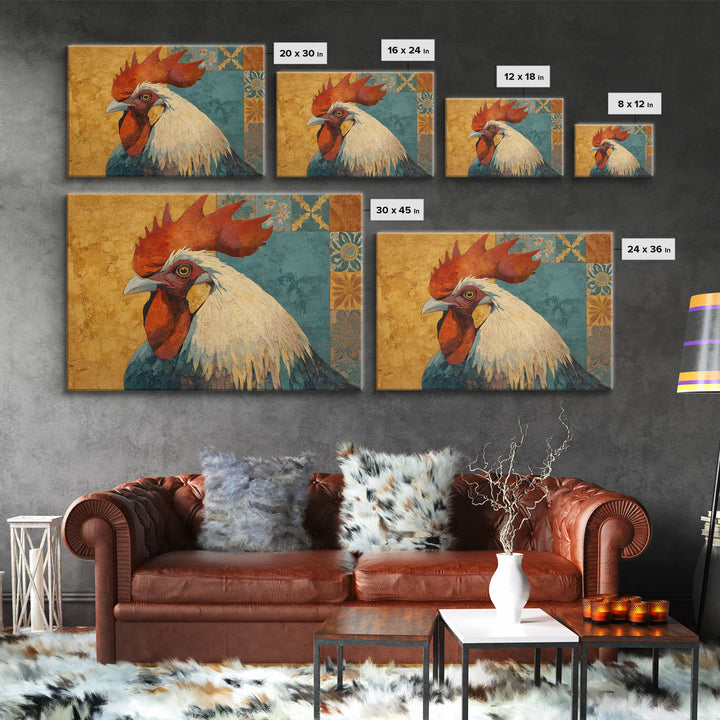 Rooster Portrait in Rustic French Palette Canvas Print, French Country Art, Original Painting, Farmhouse Decor, Country, FCA-3x2-30