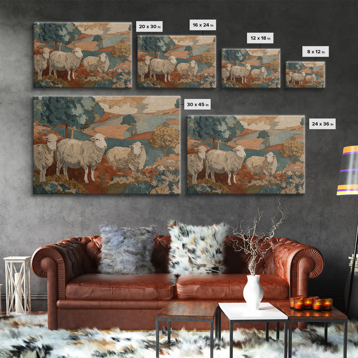 Pastoral Sheep in Rolling Countryside Canvas Print, French Country Art, Digital Prints, Farmhouse Decor, Fine Art, Country, FCA-3x2-42