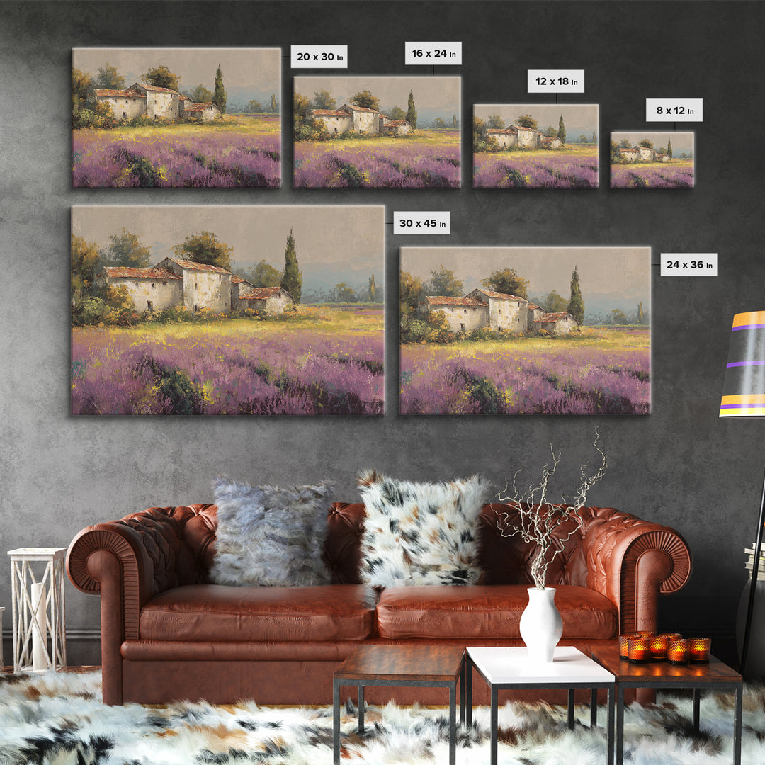 Lavender Field with Distant Stone Farmhouse Canvas Print, French Country Art, Printable Art, Farmhouse Decor, Fine Art, Country, FCA-3x2-53