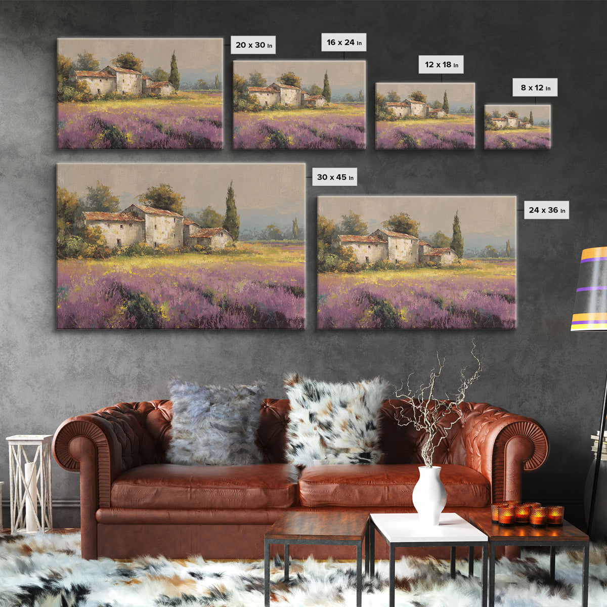 Lavender Field with Distant Stone Farmhouse Canvas Print, French Country Art, Printable Art, Farmhouse Decor, Fine Art, Country, FCA-3x2-53