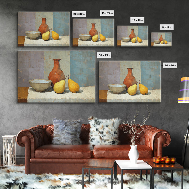 Pear Still Life on Linen Tablecloth Canvas Print, French Country Art, Printable Art, Farmhouse Decor, Abstract Art, Country, FCA-3x2-56