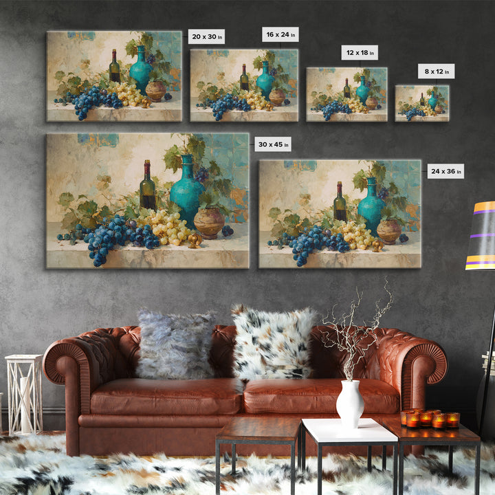 Grapes and Wine Still Life Canvas Print, French Country Art, Oil Painting, Farmhouse Decor, Country, Digital Art Prints, FCA-3x2-61