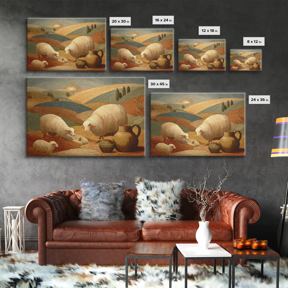 Pastoral Sheep in Rolling Countryside Canvas Print, French Country Art, Digital Prints, Farmhouse Decor, Fine Art, Country, FCA-3x2-66