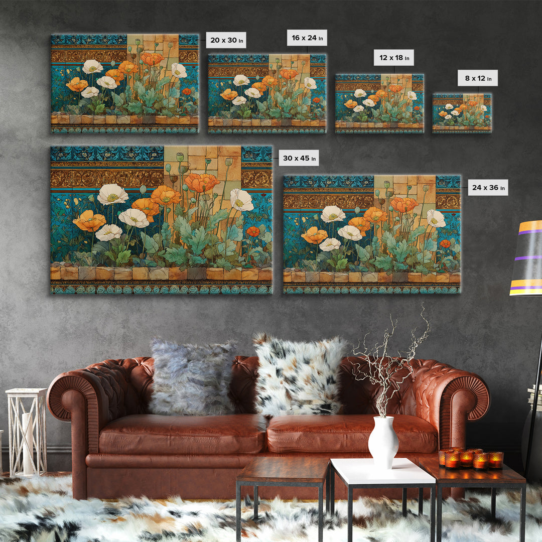 Poppies Beside a Stone Garden Wall Canvas Print, French Country Art, Coastal Wall Art, Farmhouse Decor, Watercolor Art, Country, FCA-3x2-67