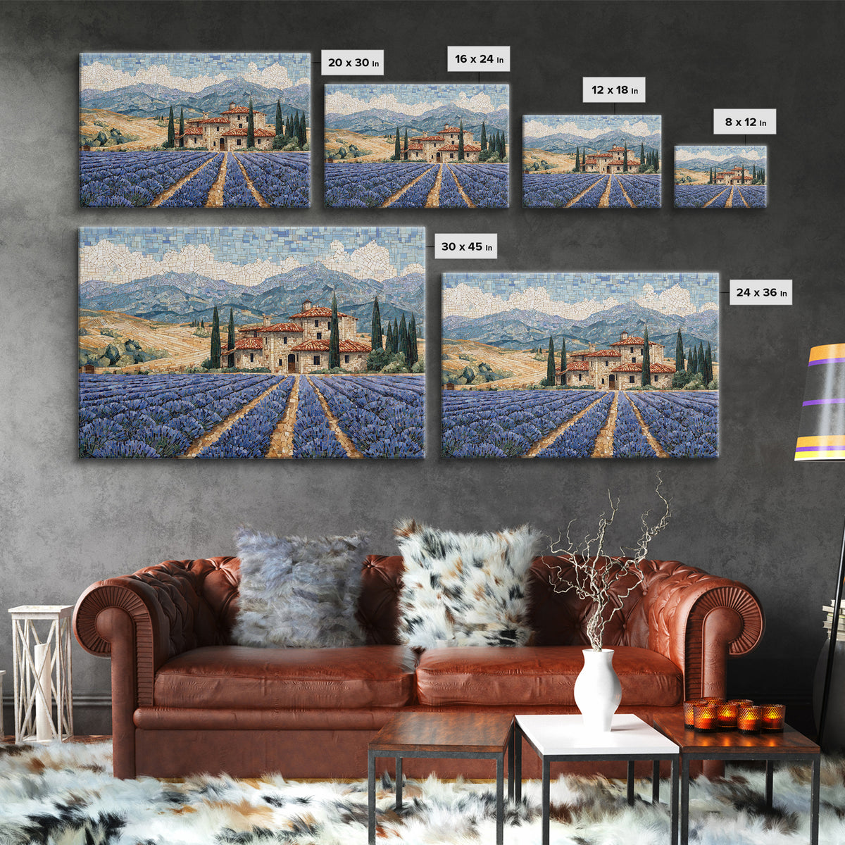 Lavender Field with Distant Stone Farmhouse Canvas Print, French Country Art, Farmhouse Wall Decor, Farmhouse Decor, Country, FCA-3x2-77
