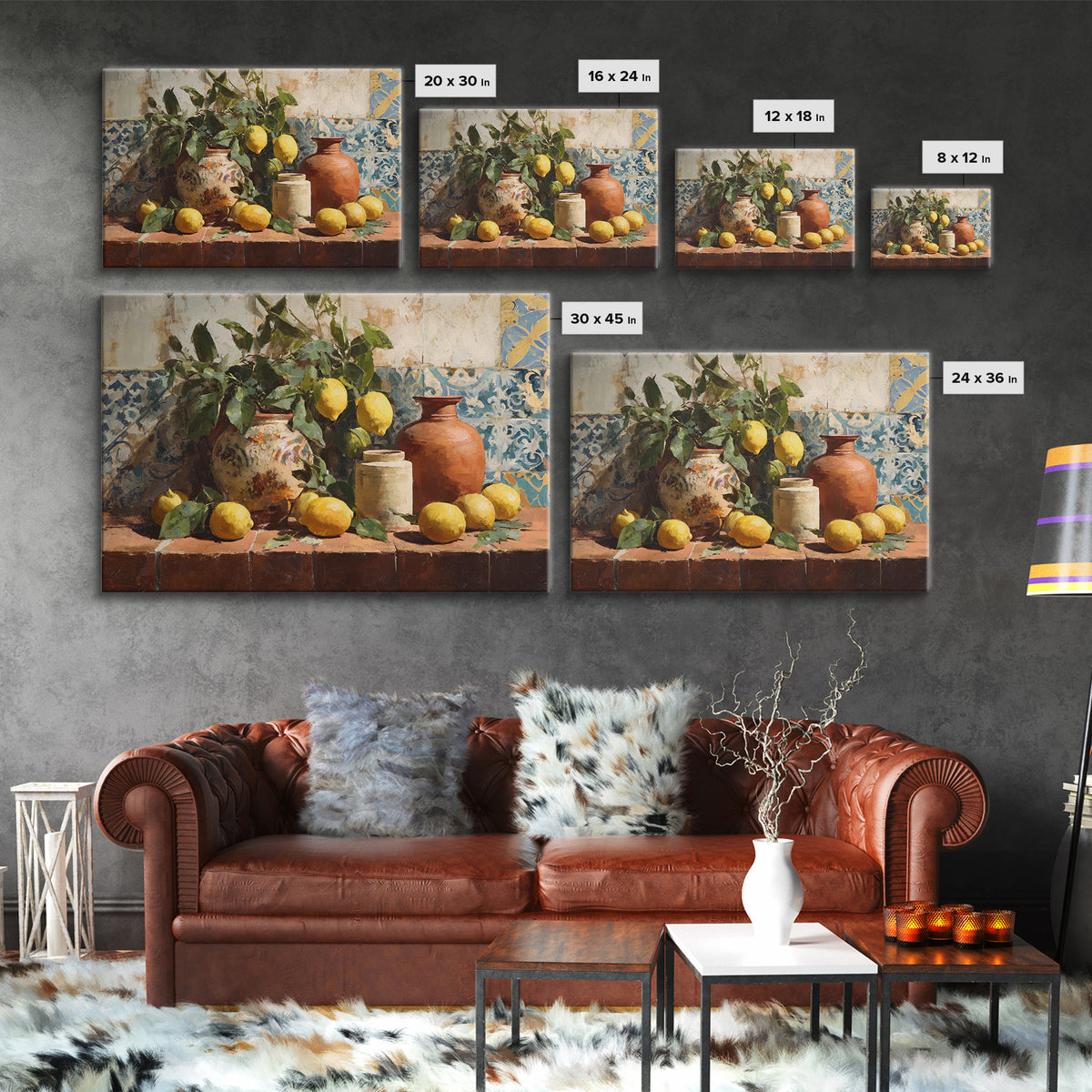 Aged Botanical Plate of Lemons and Leaves Canvas Print, French Country Art, Coastal Wall Art, Farmhouse Decor, Oil Painting, FCA-3x2-88