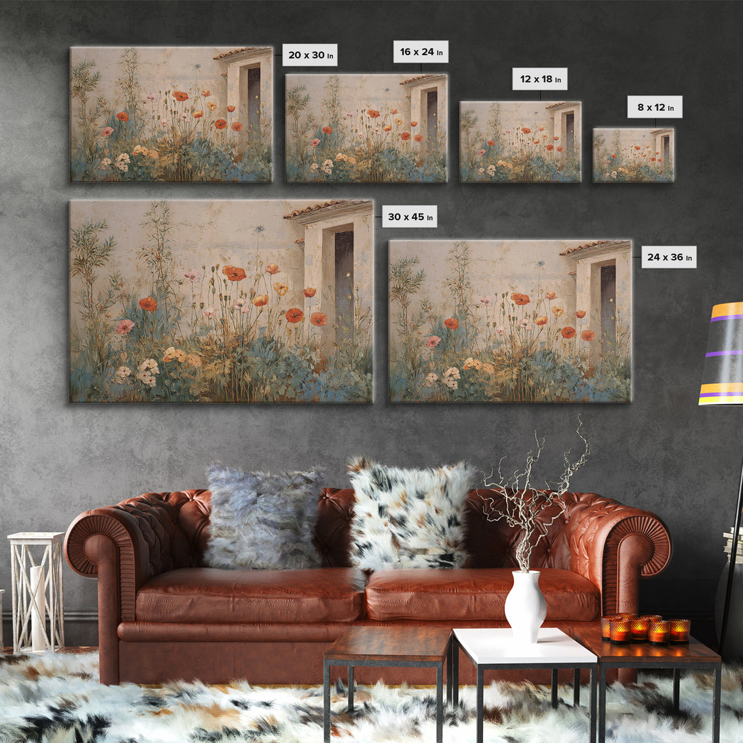 Poppies Beside a Stone Garden Wall Canvas Print, French Country Art, French Country Decor, Farmhouse Decor, Country, FCA-3x2-91