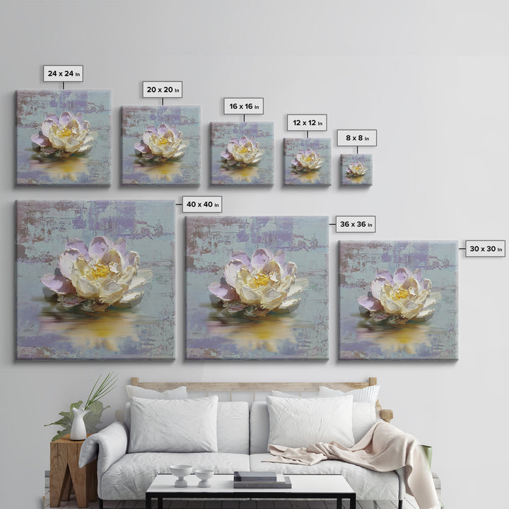 Lotus Blossom Floating on Still Water Canvas Print, Floral Art, Art Nouveau Locket, Living Room Decor, Fine Art, Bloom, FLO-1x1-14