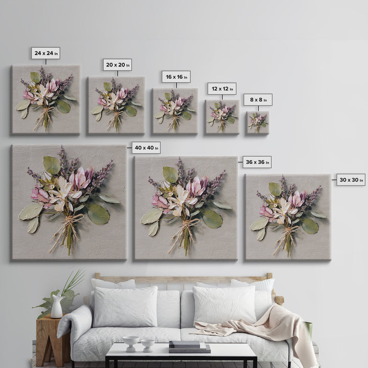 Lavender Bundle Tied Framed Canvas Print, Floral Art, Neutral Tone Abstract Floral Art, Living Room Decor, Fine Art, Bloom, FLO-1x1-34