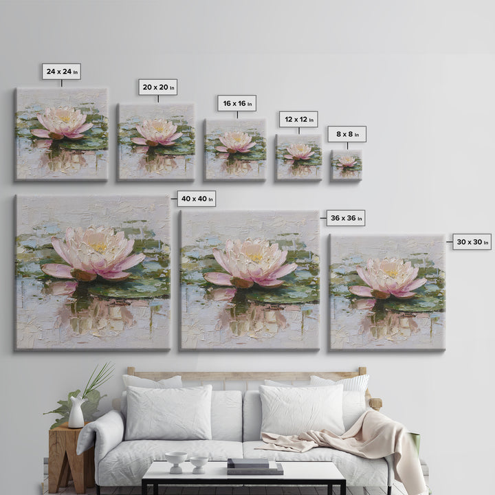 Lotus Blossom Floating on Still Water Framed Canvas Print, Floral Art, Gallery Decor, Living Room Decor, Fine Art, Bloom, FLO-1x1-62