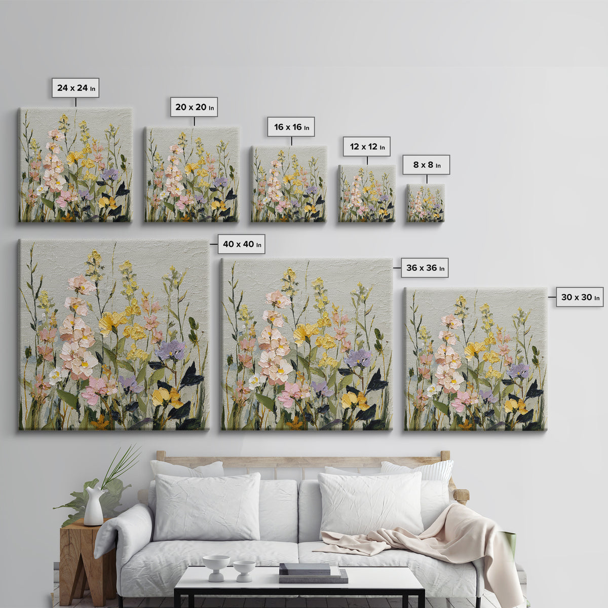 Wildflower Meadow in Loose Impressionist Paint Canvas Print, Floral Art, Art, Living Room Decor, Oil Painting, Bloom, FLO-1x1-99