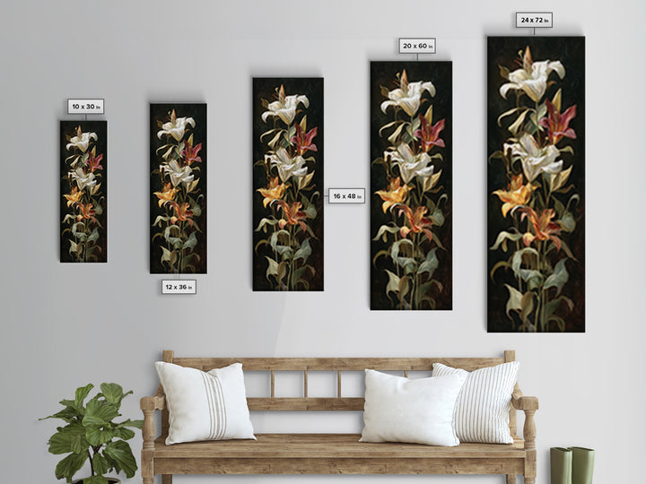 Lily Bouquet with Dramatic Dark Background Canvas Print, Floral Art, Art Nouveau Decor, Living Room Decor, Fine Art, Bloom, FLO-1x3-56