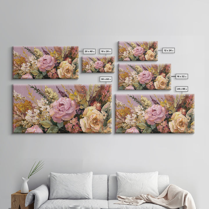 Floral Wreath of Garden Roses and Herbs Canvas Print, Floral Art, Dark Academia Decor, Living Room Decor, Fine Art, Bloom, FLO-2x1-61