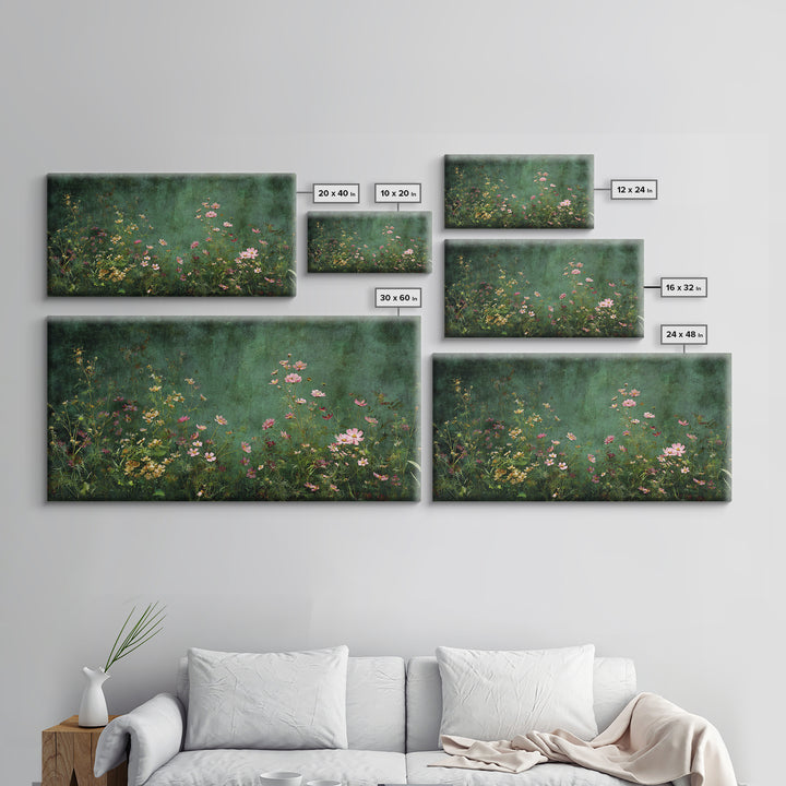 Wildflower Meadow in Loose Impressionist Paint Framed Canvas Print, Floral Art, Neutral Decor, Living Room Decor, Oil Painting, FLO-2x1-95