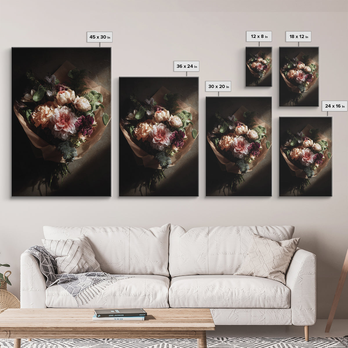 Romantic Bouquet Wrapped Canvas Print, Floral Art, Statement Artwork, Living Room Decor, Fine Art, Bloom, Wall Decor, FLO-2x3-32
