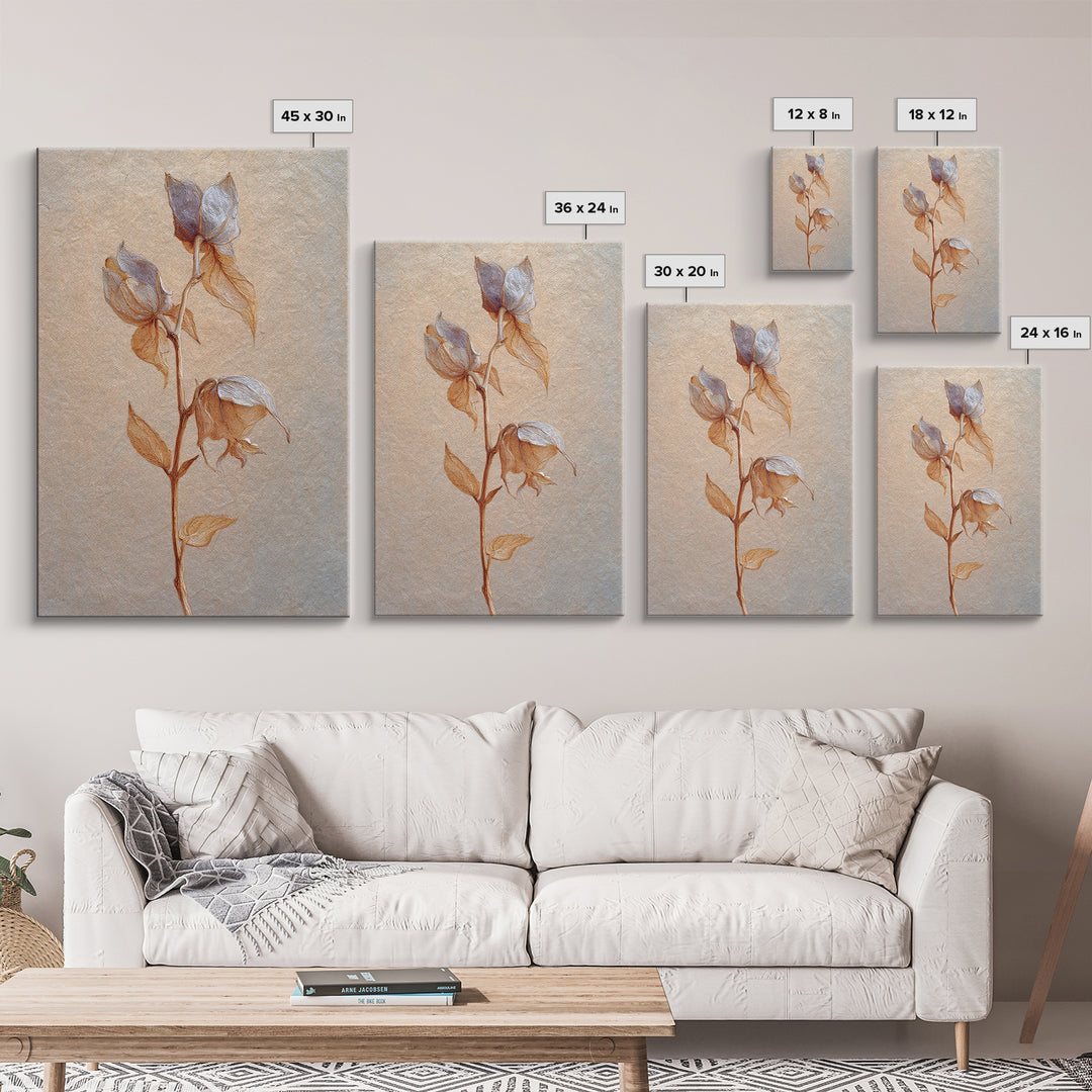 Orchid Stem with Elegant Negative Space Framed Canvas Print, Floral Art, Dark Academia Decor, Living Room Decor, Bloom, FLO-2x3-43