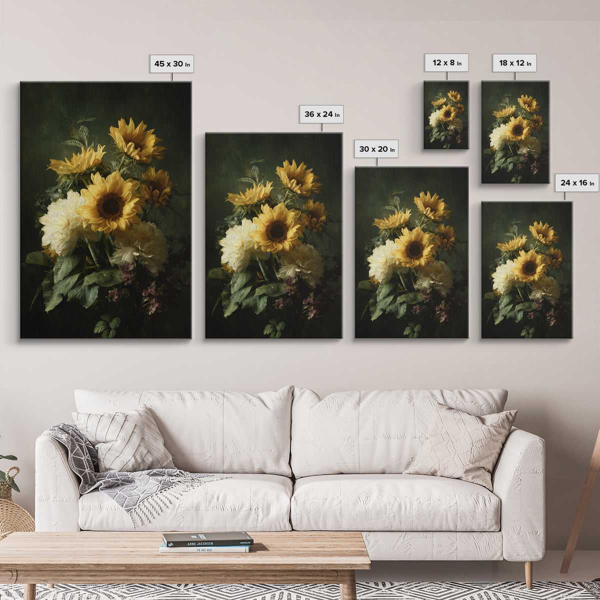 Sunflower Bouquet in Bold Golden Tones Canvas Print, Floral Art, Art Nouveau Decor, Living Room Decor, Fine Art, Bloom, FLO-2x3-61