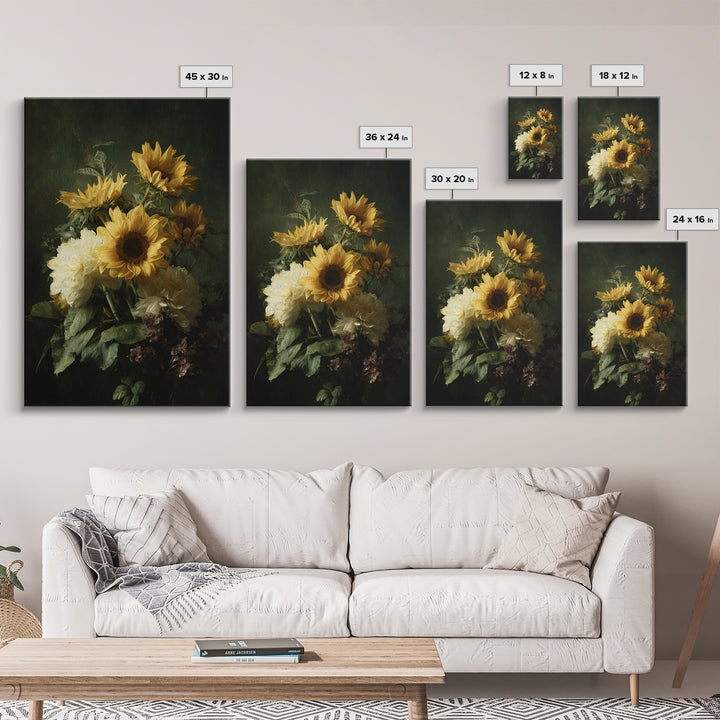 Sunflower Bouquet in Bold Golden Tones Canvas Print, Floral Art, Art Nouveau Decor, Living Room Decor, Fine Art, Bloom, FLO-2x3-61