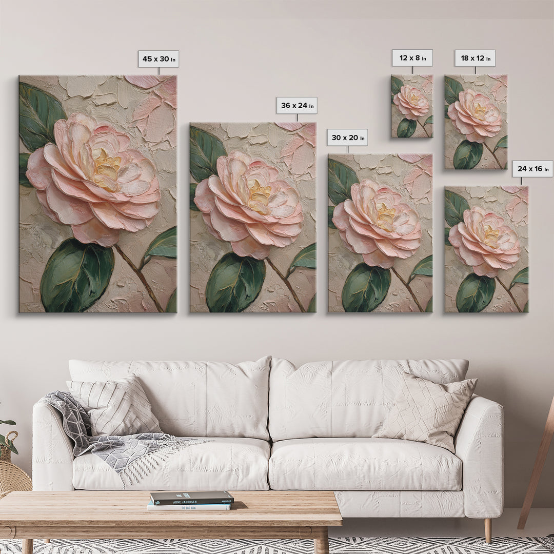 Camellia Bloom with Glossy Leaves Canvas Print, Floral Art, Digital Art, Living Room Decor, Fine Art, Bloom, Floral Art Print, FLO-2x3-72