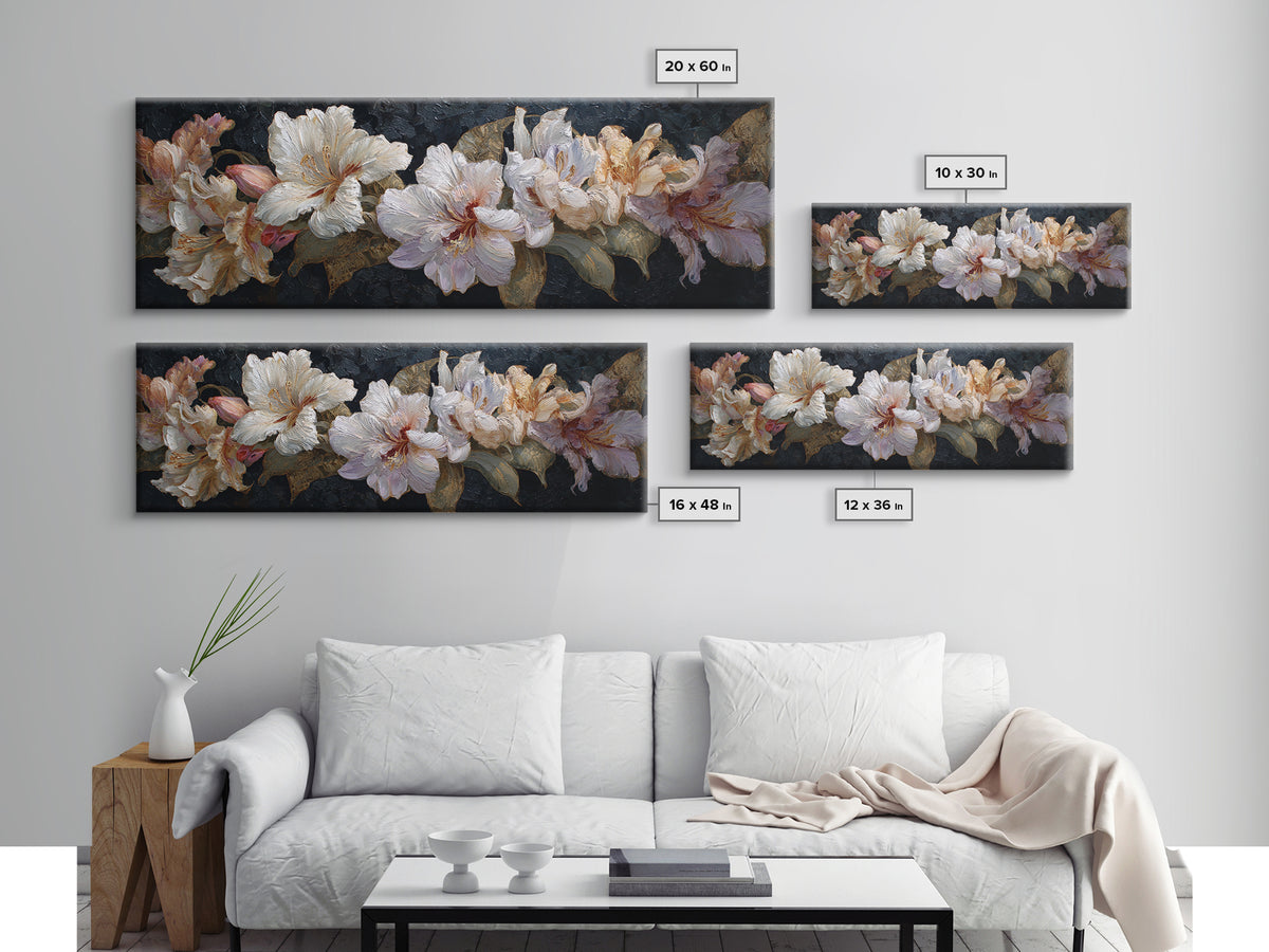 Lily Bouquet with Dramatic Dark Background Canvas Print, Floral Art, Gallery Decor, Living Room Decor, Fine Art, Bloom, FLO-3x1-36