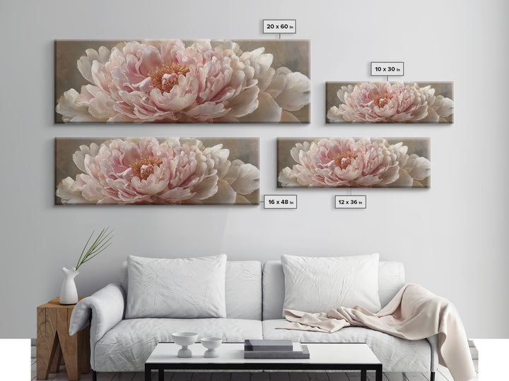 Oversized Blush Peony Canvas Print, Floral Art, Neutral Tone Abstract Floral Art, Living Room Decor, Fine Art, Bloom, FLO-3x1-41