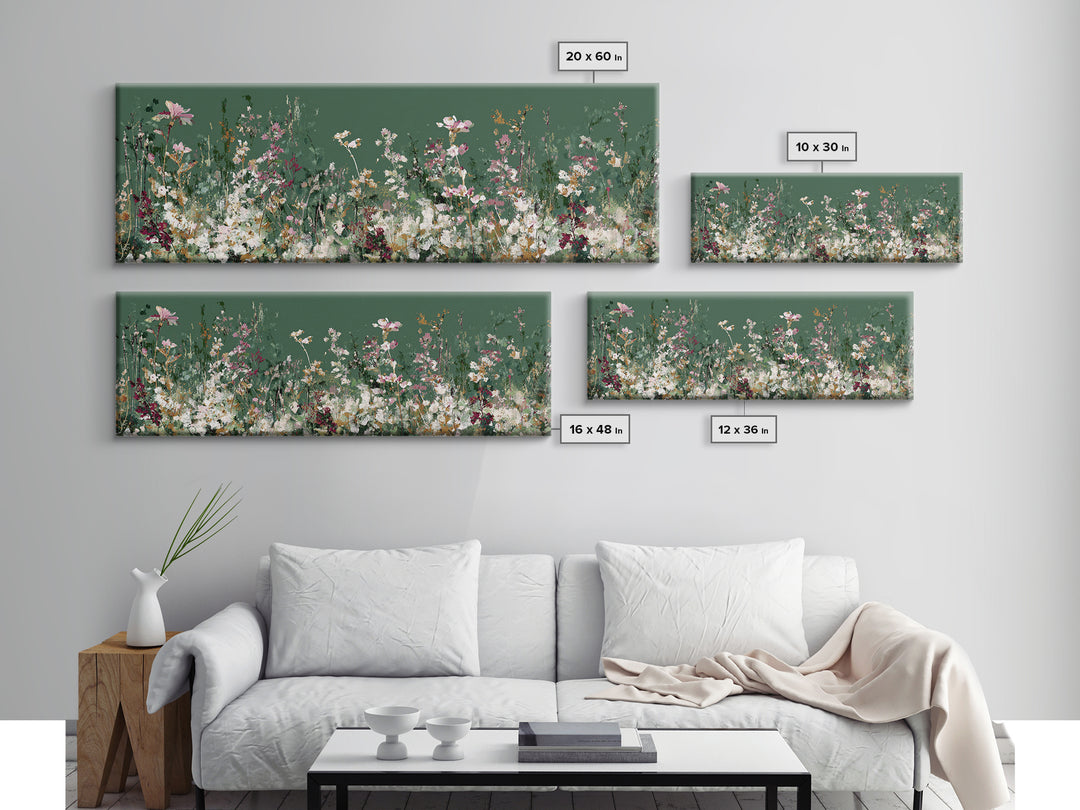 Wildflower Meadow in Loose Impressionist Paint Framed Canvas Print, Floral Art, Midcentury Modern, Living Room Decor, Bloom, FLO-3x1-67