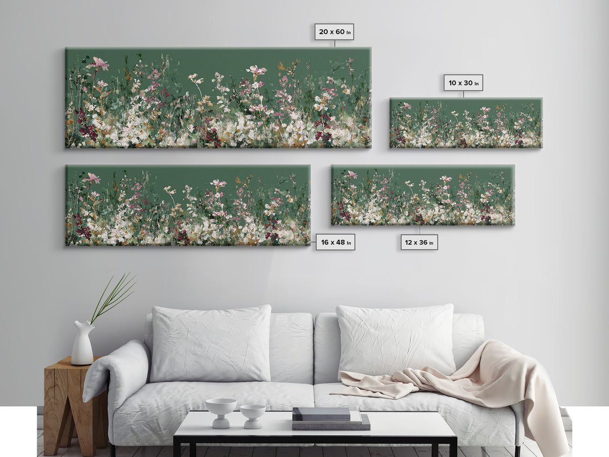 Wildflower Meadow in Loose Impressionist Paint Framed Canvas Print, Floral Art, Midcentury Modern, Living Room Decor, Bloom, FLO-3x1-67