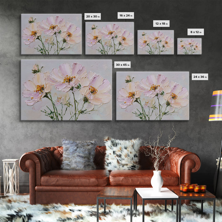 Cosmos Flowers Swaying Framed Canvas Print, Floral Art, Gallery Decor, Living Room Decor, Fine Art, Bloom, Wall Art, Home Decor, FLO-3x2-27