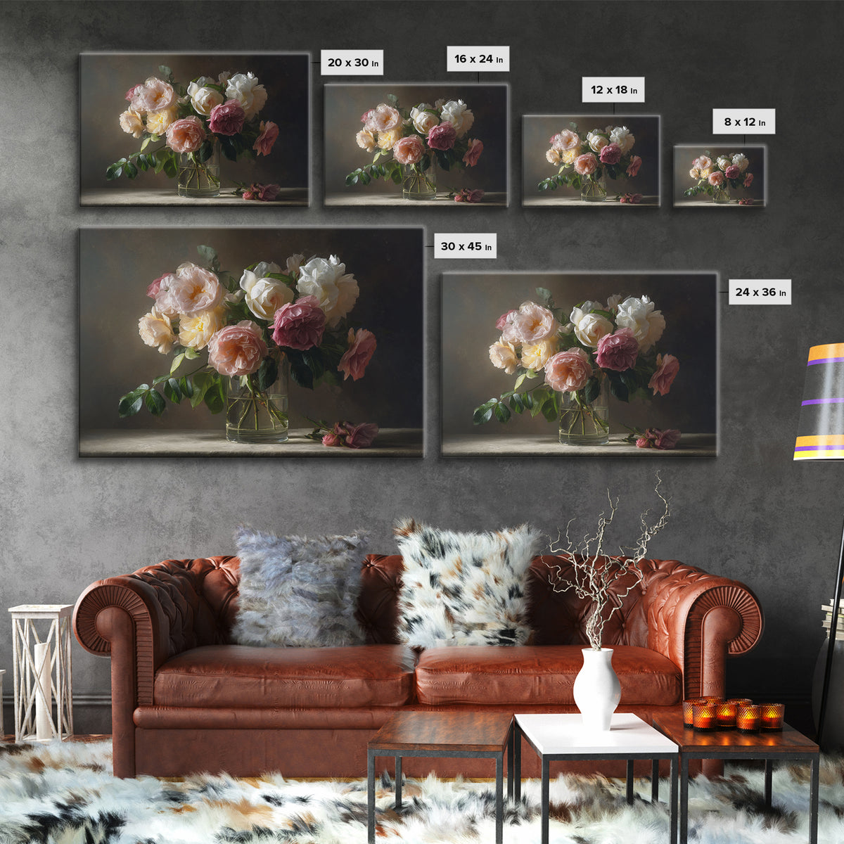 Dark Moody Roses Canvas Print, Floral Art, Floral Art Prints, Living Room Decor, Oil Painting, Bloom, Statement Artwork, FLO-3x2-54