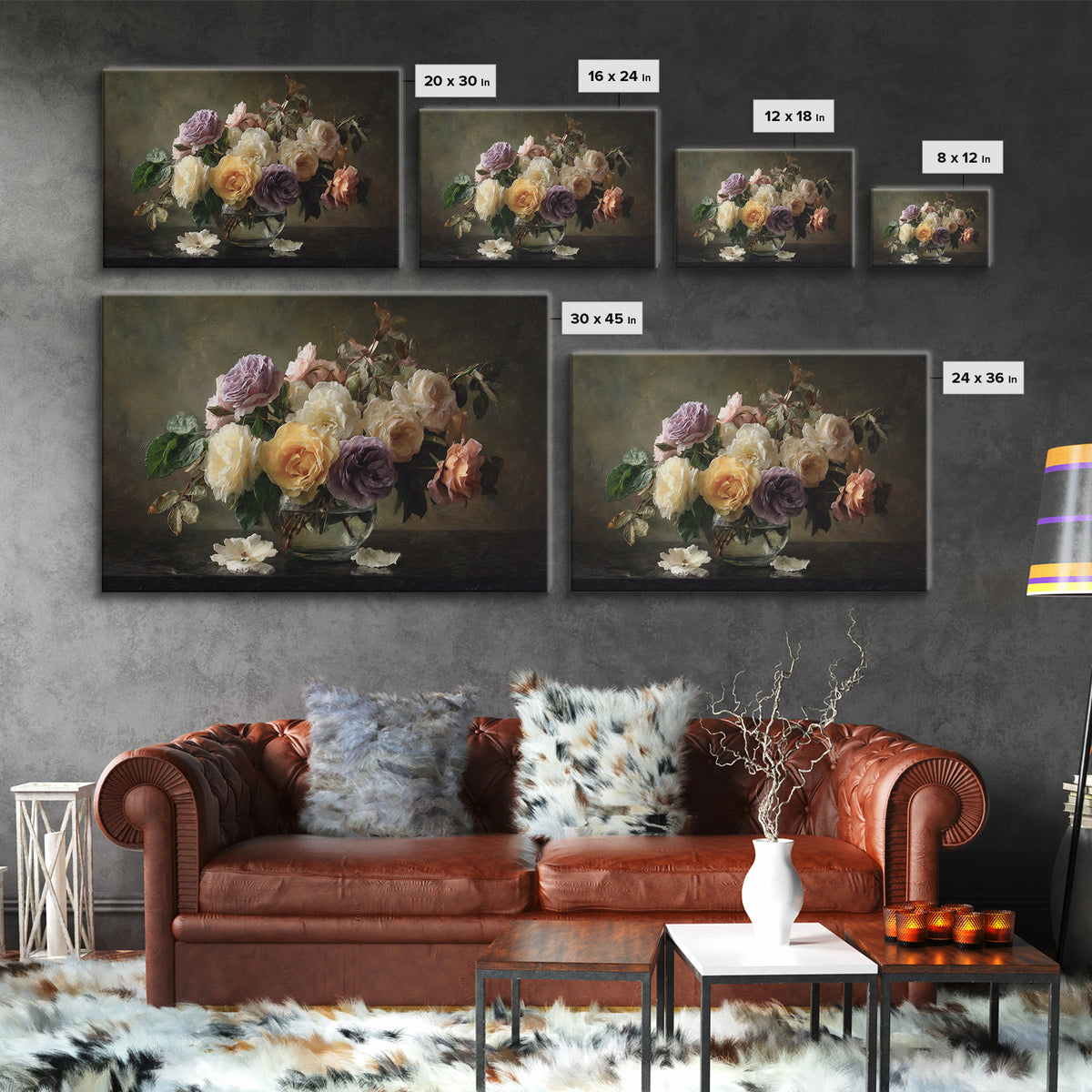 Dark Moody Roses Framed Canvas Print, Floral Art, Art Nouveau Decor, Living Room Decor, Fine Art, Bloom, Floral Decor, FLO-3x2-6
