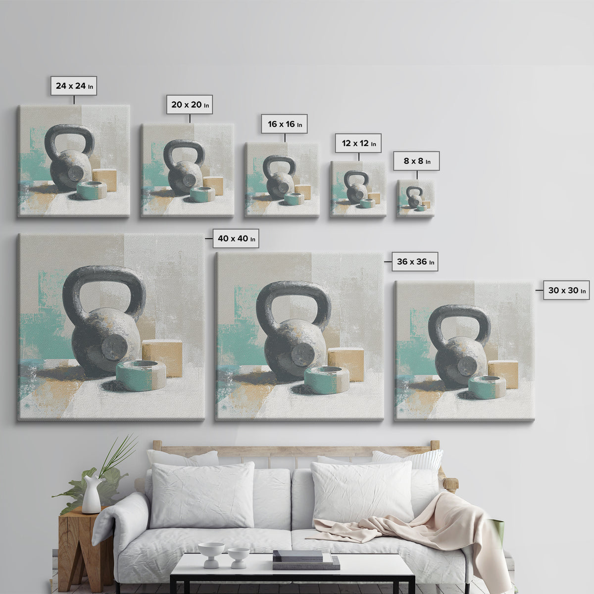 Kettlebell and Chalk Dust Canvas Print, Fitness Studio Art, Home Gym Sign, Gym Decor, Oil Painting, Motion, Motivational Canvas, FSA-1x1-30