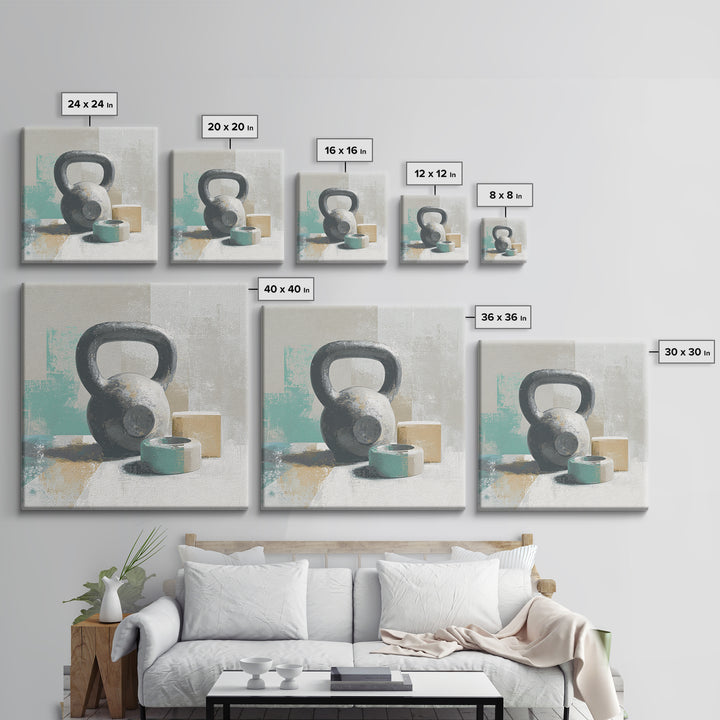 Kettlebell and Chalk Dust Canvas Print, Fitness Studio Art, Home Gym Sign, Gym Decor, Oil Painting, Motion, Motivational Canvas, FSA-1x1-30