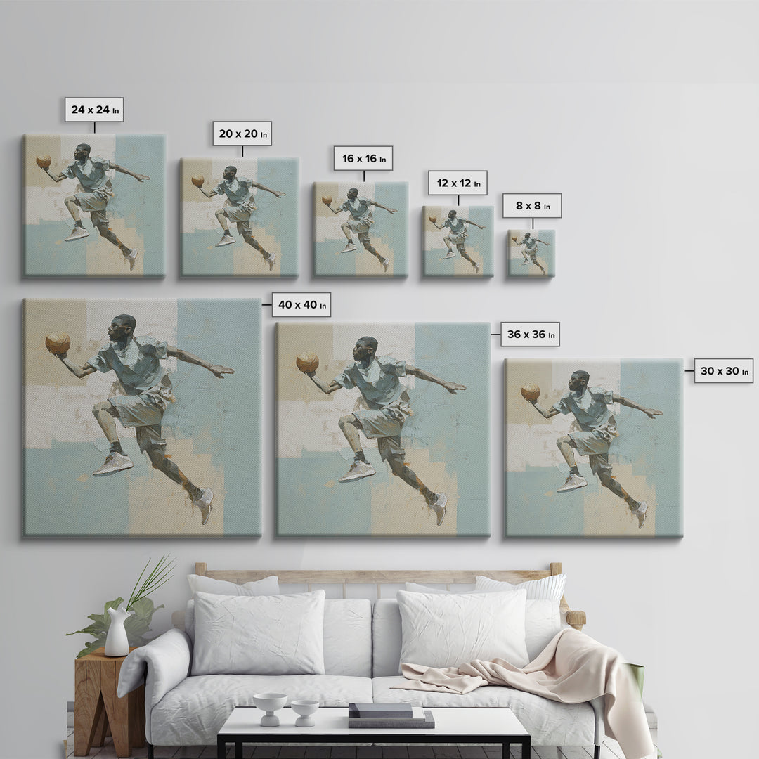 Basketball Player in Explosive Motion Framed Canvas Print, Fitness Studio Art, Home Gym Decor, Gym Decor, Fine Art, Motion, FSA-1x1-46