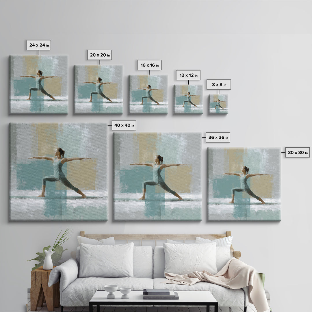 Yoga Warrior Pose Canvas Print, Fitness Studio Art, Pilates Poster, Gym Decor, Fine Art, Motion, Statement Artwork, Boho Decor, FSA-1x1-55