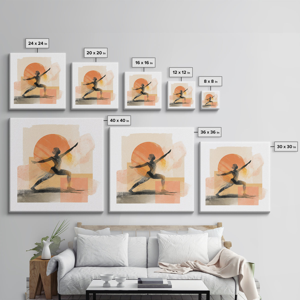 Yoga Warrior Pose Framed Canvas Print, Fitness Studio Art, Motivational Canvas, Gym Decor, Fine Art, Motion, Textured Painting, FSA-1x1-79