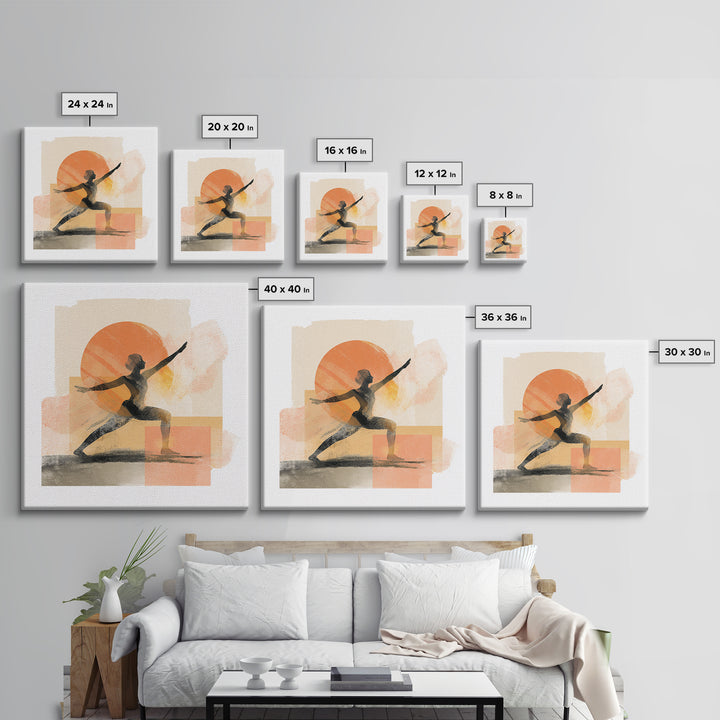 Yoga Warrior Pose Framed Canvas Print, Fitness Studio Art, Motivational Canvas, Gym Decor, Fine Art, Motion, Textured Painting, FSA-1x1-79