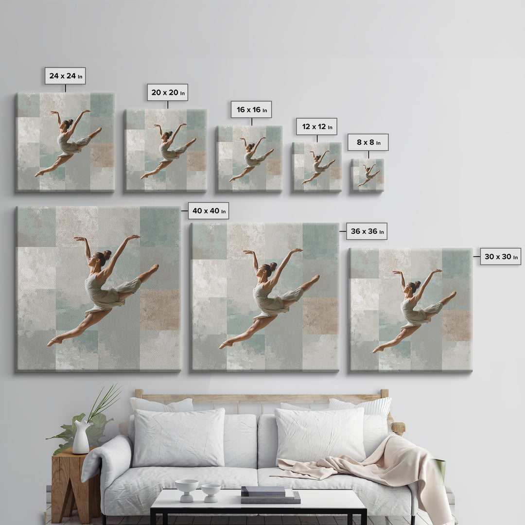 Dancer Leap with Painterly Energy Framed Canvas Print, Fitness Studio Art, Home Decor, Gym Decor, Fine Art, Motion, FSA-1x1-83